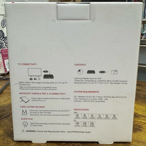 LG SP80NB80 8X External DVD Writer DVD RW DL USB 2.0 Ultra Slim Portable - Picture 7 of 8